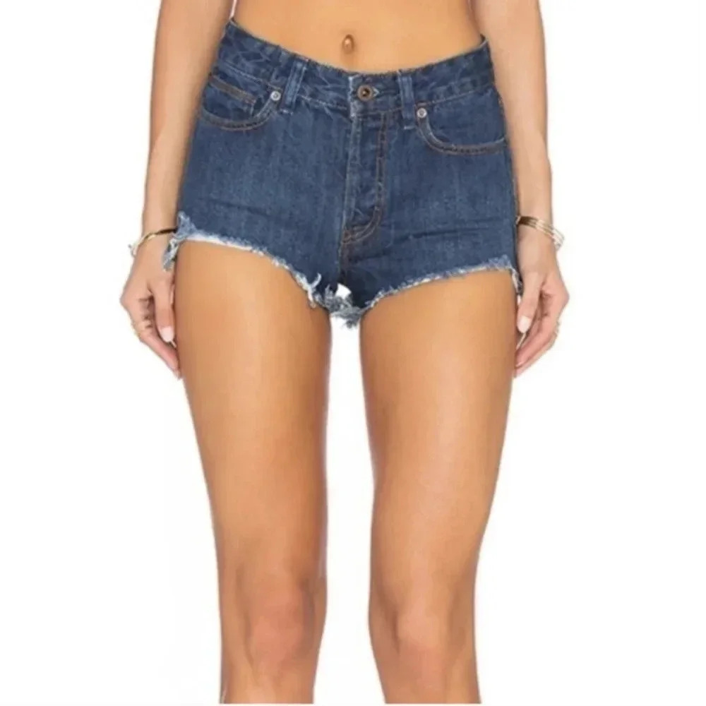 Free People Dark Blue Denim Cutoff Jean Shorts